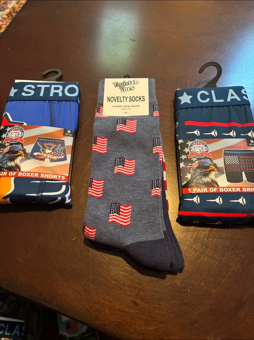2 Pair America Strong 250 Red White & Blue Eagle & Flag Boxers & Socks NWT